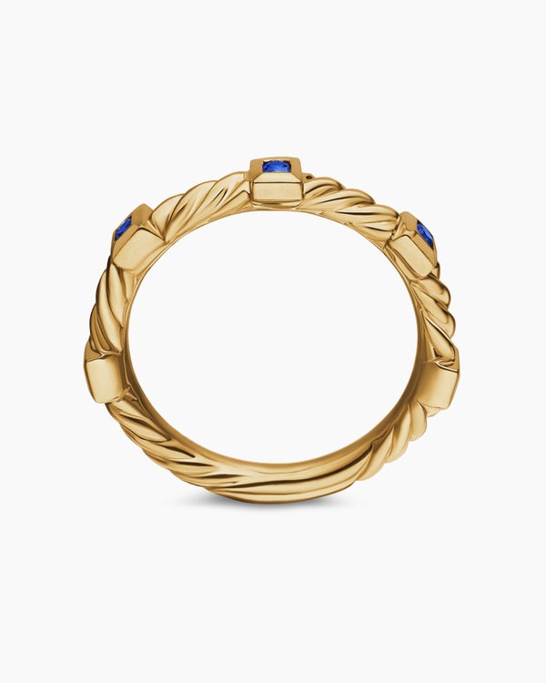 Bague à superposer Cable Collectibles® en or jaune 18 carats avec pavé de saphirs bleus, 2 mm