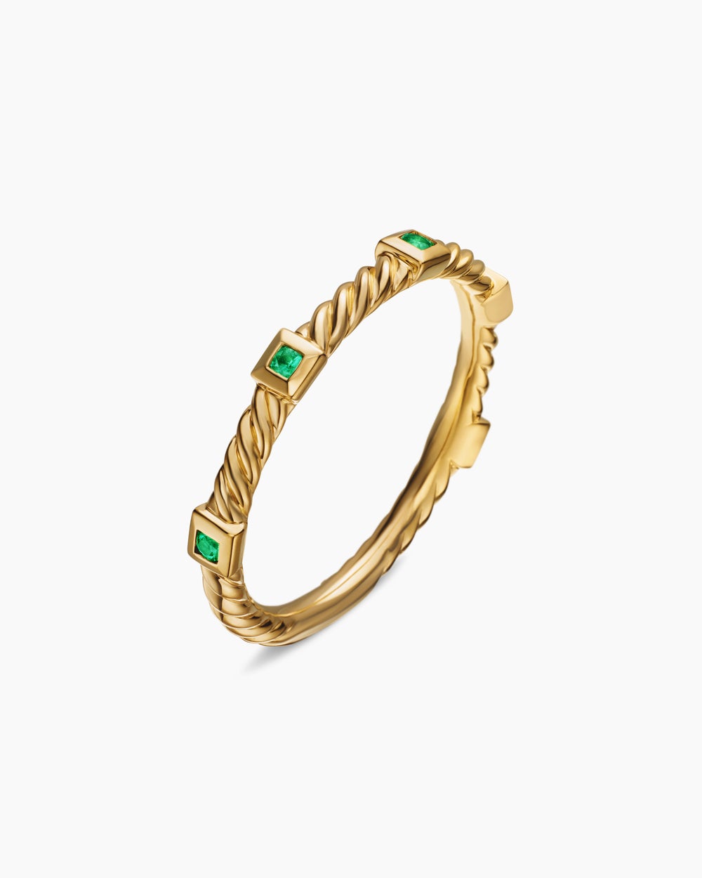 Bague juxtaposable Cable Collectibles® en or jaune 18 carats avec émeraudes, 2 mm femmes