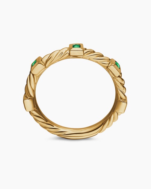 Bague juxtaposable Cable Collectibles® en or jaune 18 carats avec émeraudes, 2 mm femmes