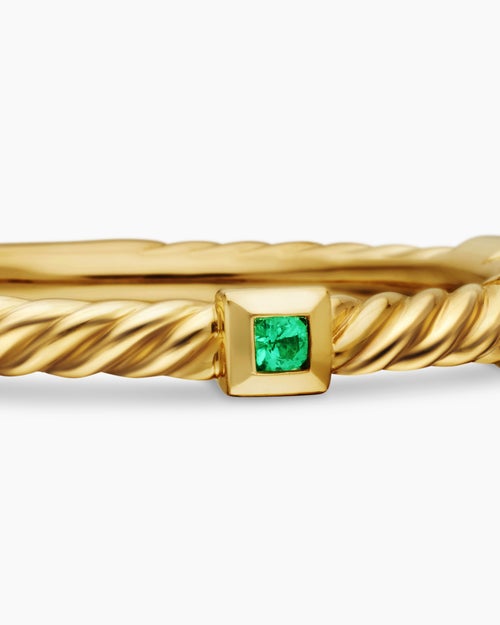 Bague juxtaposable Cable Collectibles® en or jaune 18 carats avec émeraudes, 2 mm femmes