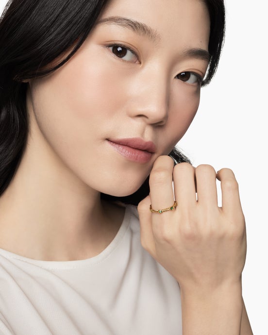 Cable Collectibles® Stack Ring in 18K Yellow Gold with Emeralds, 2mm