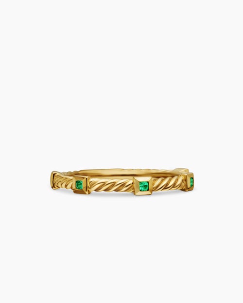 Bague juxtaposable Cable Collectibles® en or jaune 18 carats avec émeraudes, 2 mm femmes
