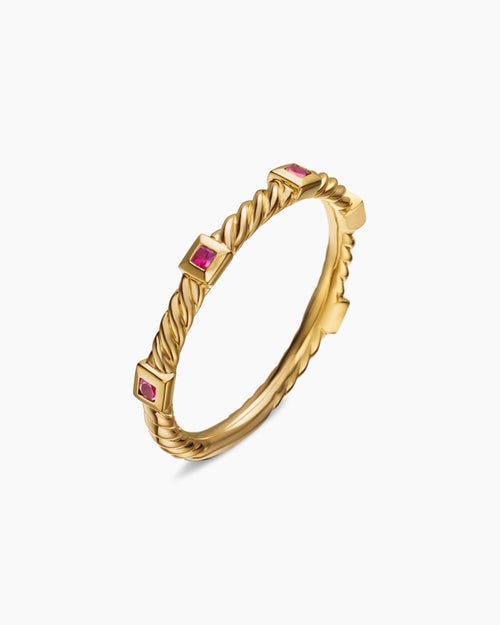 Womens Cable Collectibles® Stack Ring in 18K Yellow Gold with Rubies, 2mm