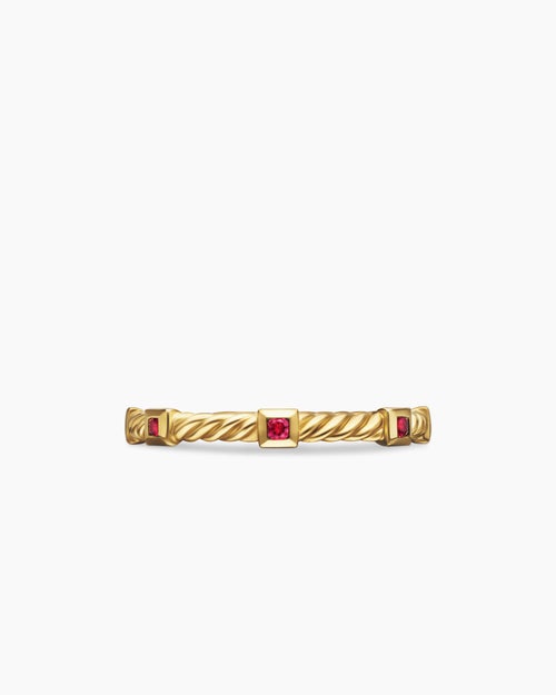 Womens Cable Collectibles® Stack Ring in 18K Yellow Gold with Rubies, 2mm