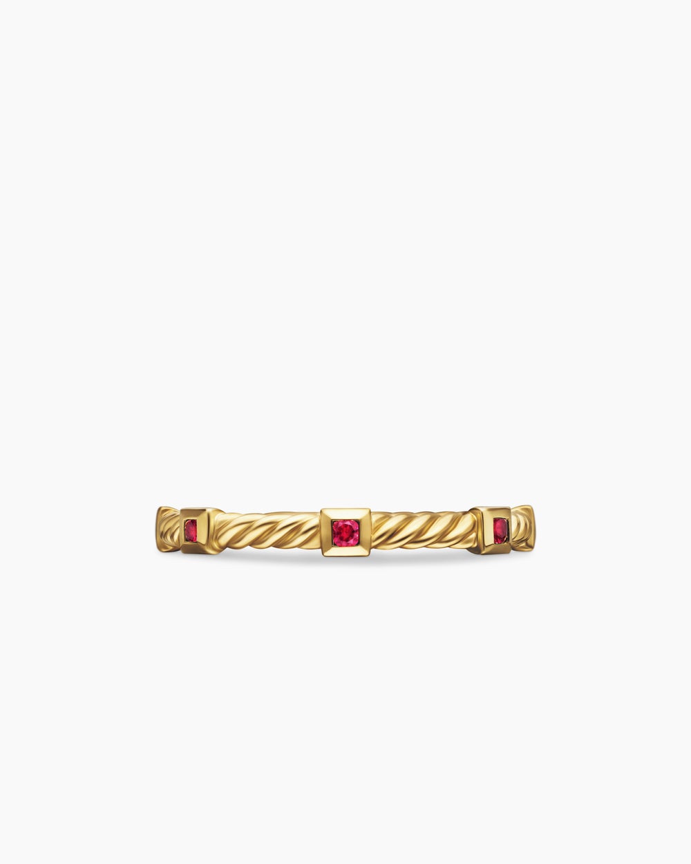 Womens Cable Collectibles® Stack Ring in 18ct Yellow Gold with Rubies, 2mm