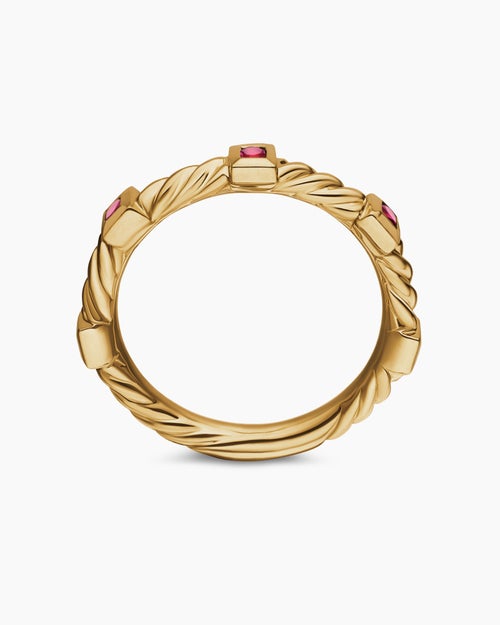 Womens Cable Collectibles® Stack Ring in 18K Yellow Gold with Rubies, 2mm
