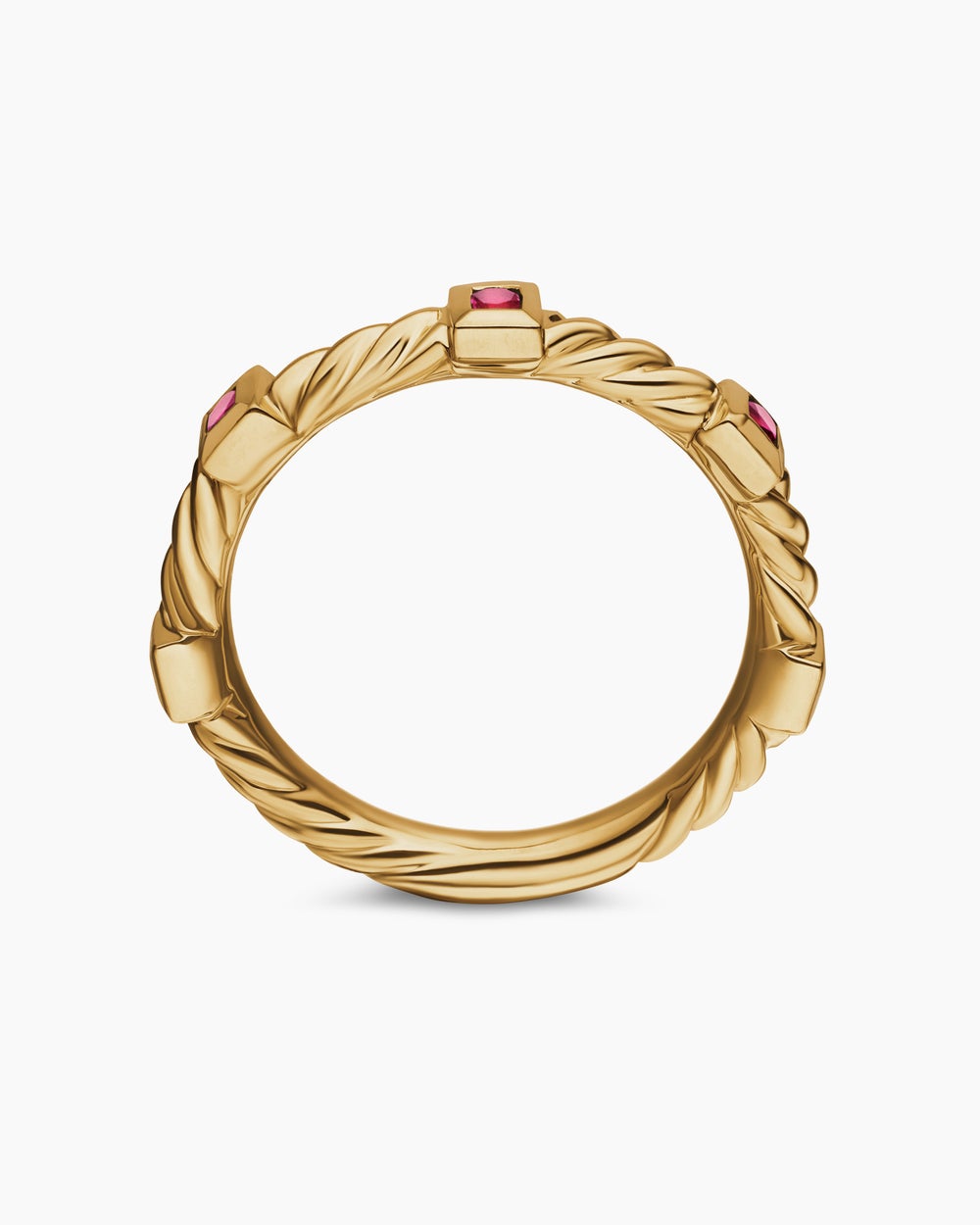 Womens Cable Collectibles® Stack Ring in 18ct Yellow Gold with Rubies, 2mm
