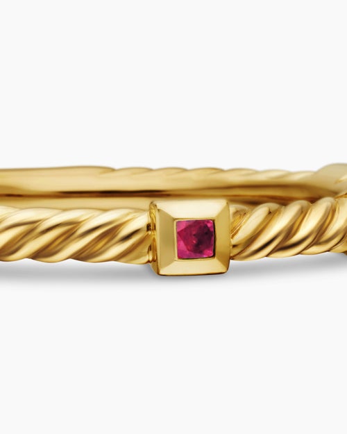 Womens Cable Collectibles® Stack Ring in 18K Yellow Gold with Rubies, 2mm