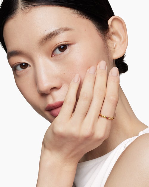 Womens Cable Collectibles® Stack Ring in 18K Yellow Gold with Rubies, 2mm