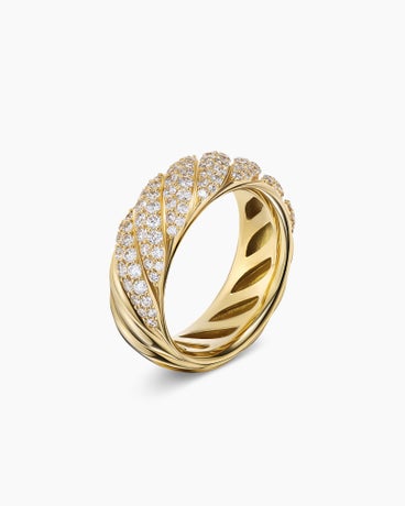 Sculpted Cable Band Ring in 18K Yellow Gold with Diamonds, 7.5mm