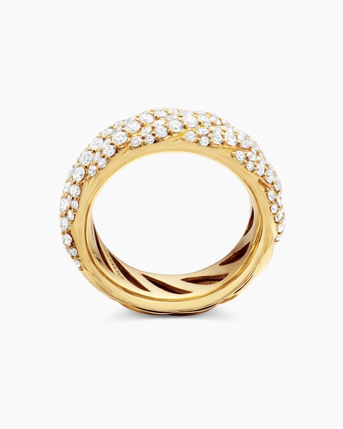 Womens Sculpted Cable Band Ring in 18K Yellow Gold with Diamonds, 7.5mm