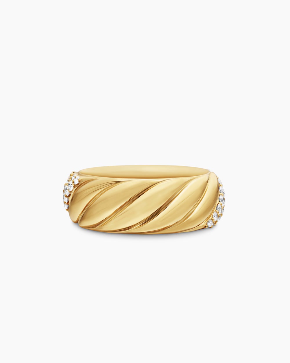 Womens Sculpted Cable Band Ring in 18K Yellow Gold with Diamonds, 7.5mm