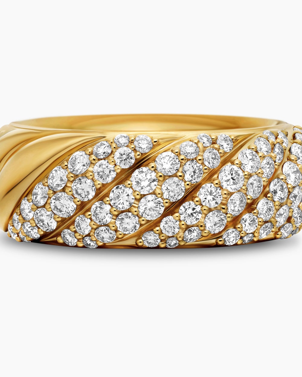 Womens Sculpted Cable Band Ring in 18K Yellow Gold with Diamonds, 7.5mm