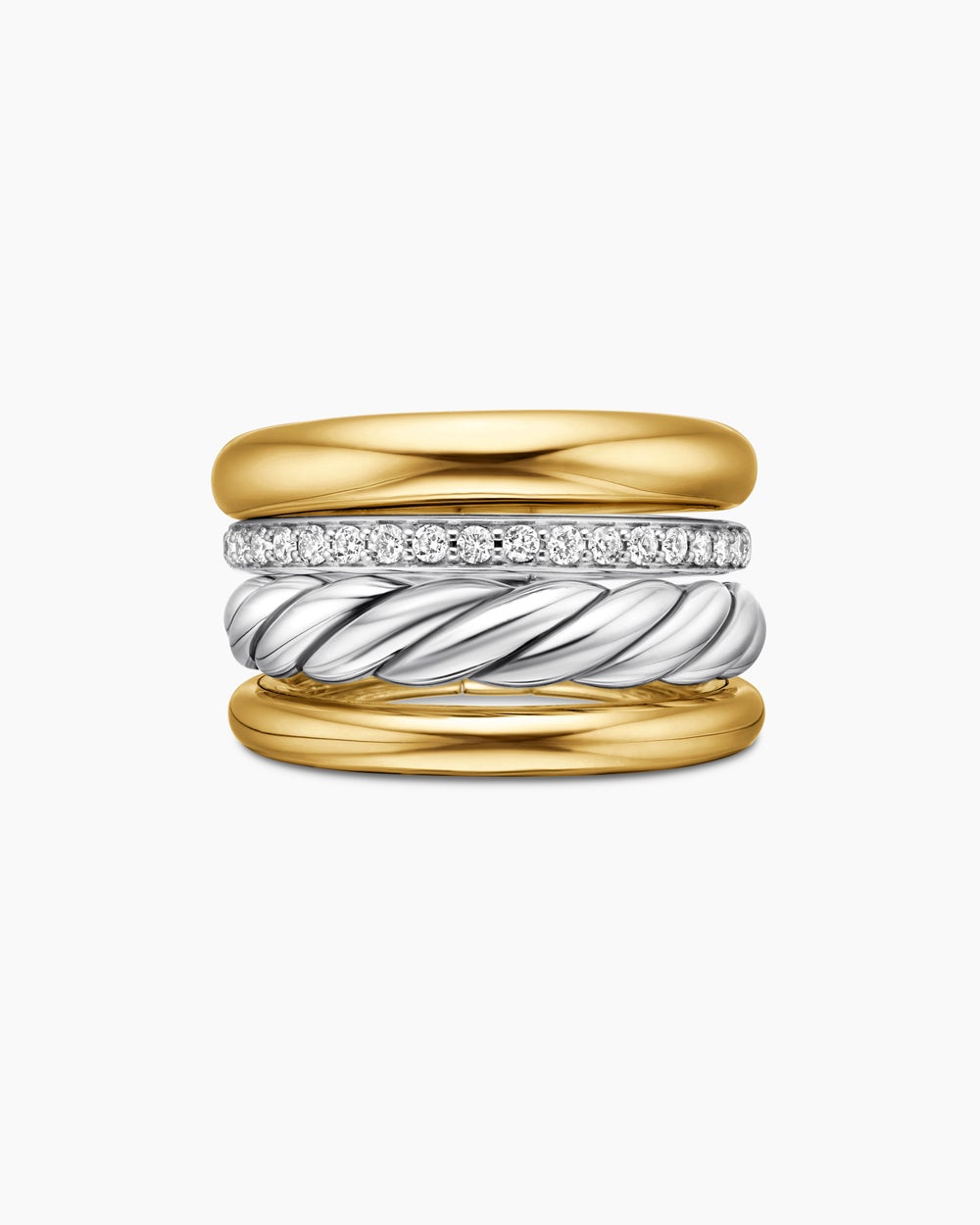 Bague à quatre rangs DY Mercer en argent sterling avec or jaune 18 carats et diamants, 13,8 mm pour femmes