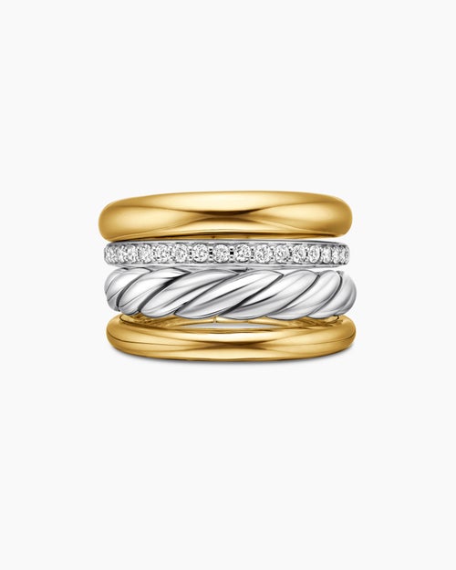 Womens DY Mercer® Four Row Ring in Sterling Silver with 18K Yellow Gold and Diamonds, 13.8mm