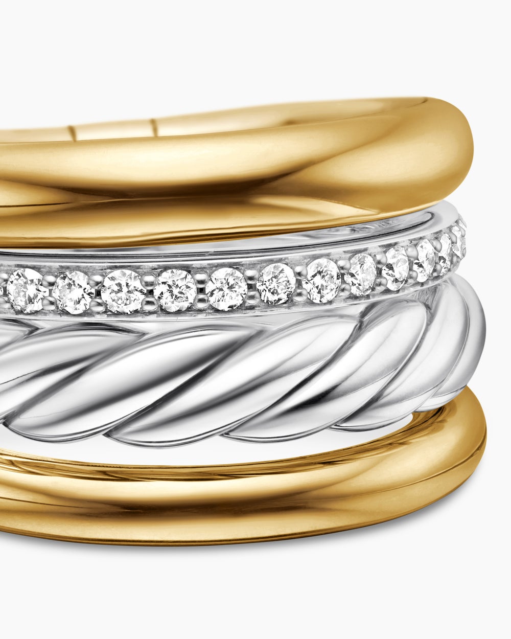 Bague à quatre rangs DY Mercer en argent sterling avec or jaune 18 carats et diamants, 13,8 mm pour femmes