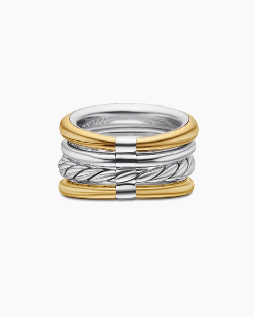 Womens DY Mercer® Four Row Ring in Sterling Silver with 18K Yellow Gold and Diamonds, 13.8mm