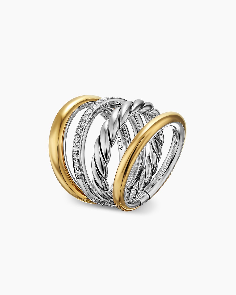 Bague à quatre rangs DY Mercer en argent sterling avec or jaune 18 carats et diamants, 13,8 mm pour femmes