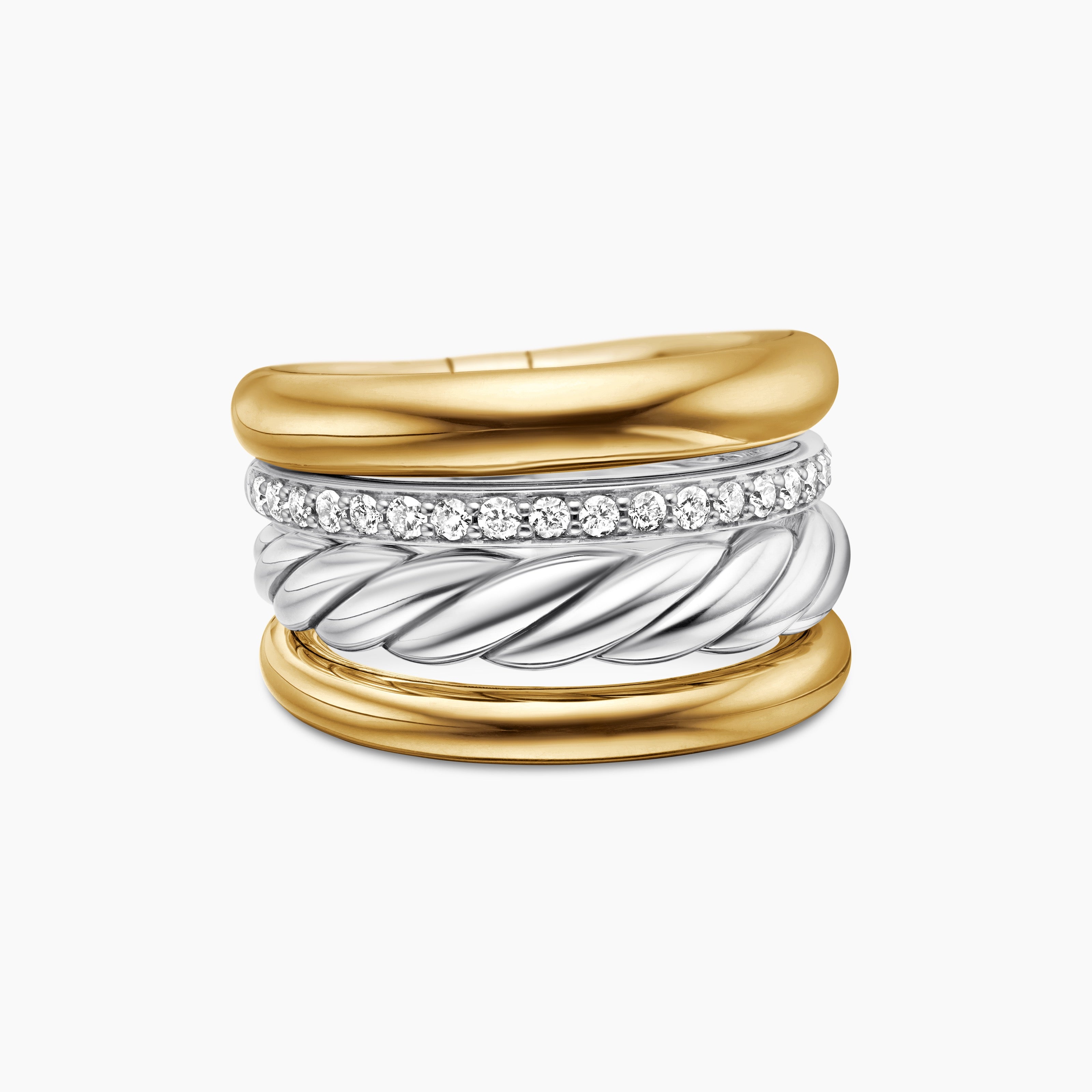 Womens DY Mercer Four  Row Ring in Sterling Silver with 18K Yellow Gold and Diamonds, 13.8mm