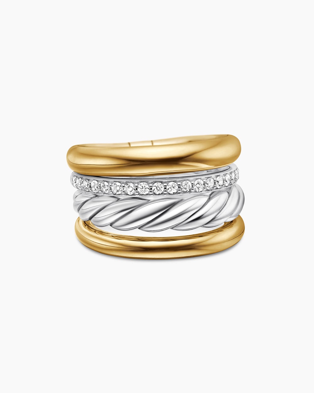 Bague à quatre rangs DY Mercer en argent sterling avec or jaune 18 carats et diamants, 13,8 mm pour femmes