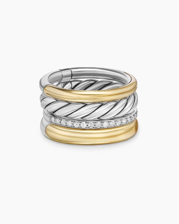 DY Mercer™ Multi Row Ring in Sterling Silver with 18K Yellow Gold and Diamonds, 14mm