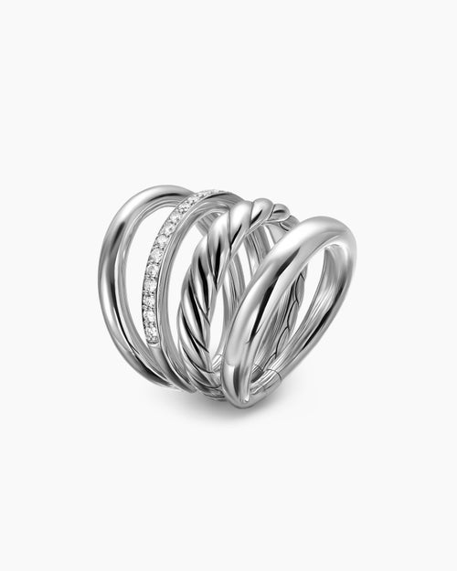 Womens DY Mercer® Four Row Ring in Sterling Silver with Diamonds, 13.8mm