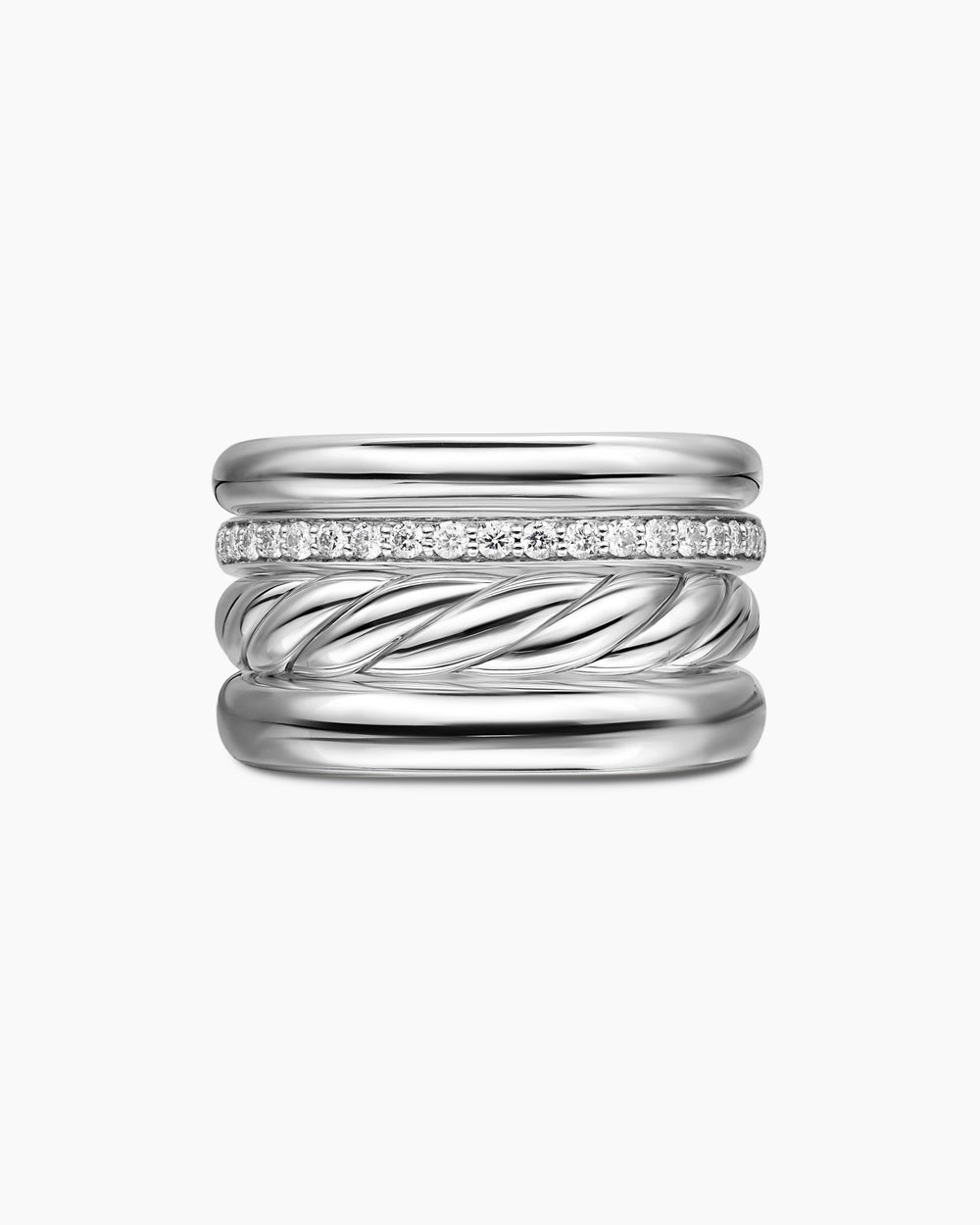 Bague quatre rangs DY Mercer® en argent massif avec diamants, 13,8 mm femme