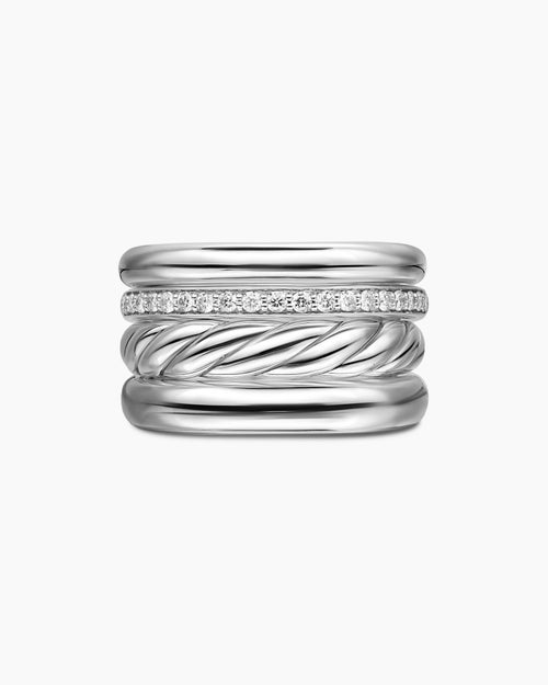Womens DY Mercer® Four Row Ring in Sterling Silver with Diamonds, 13.8mm