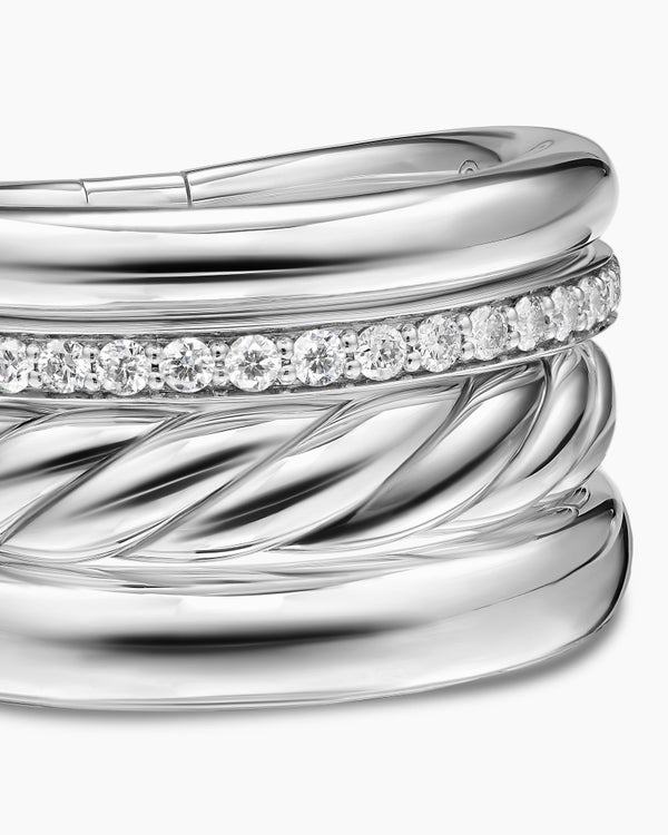 DY Mercer® Four Row Ring in Sterling Silver with Diamonds, 13.8mm