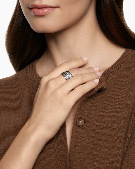 DY Mercer Four Row Ring in Sterling Silver with Diamonds, 13.8mm
