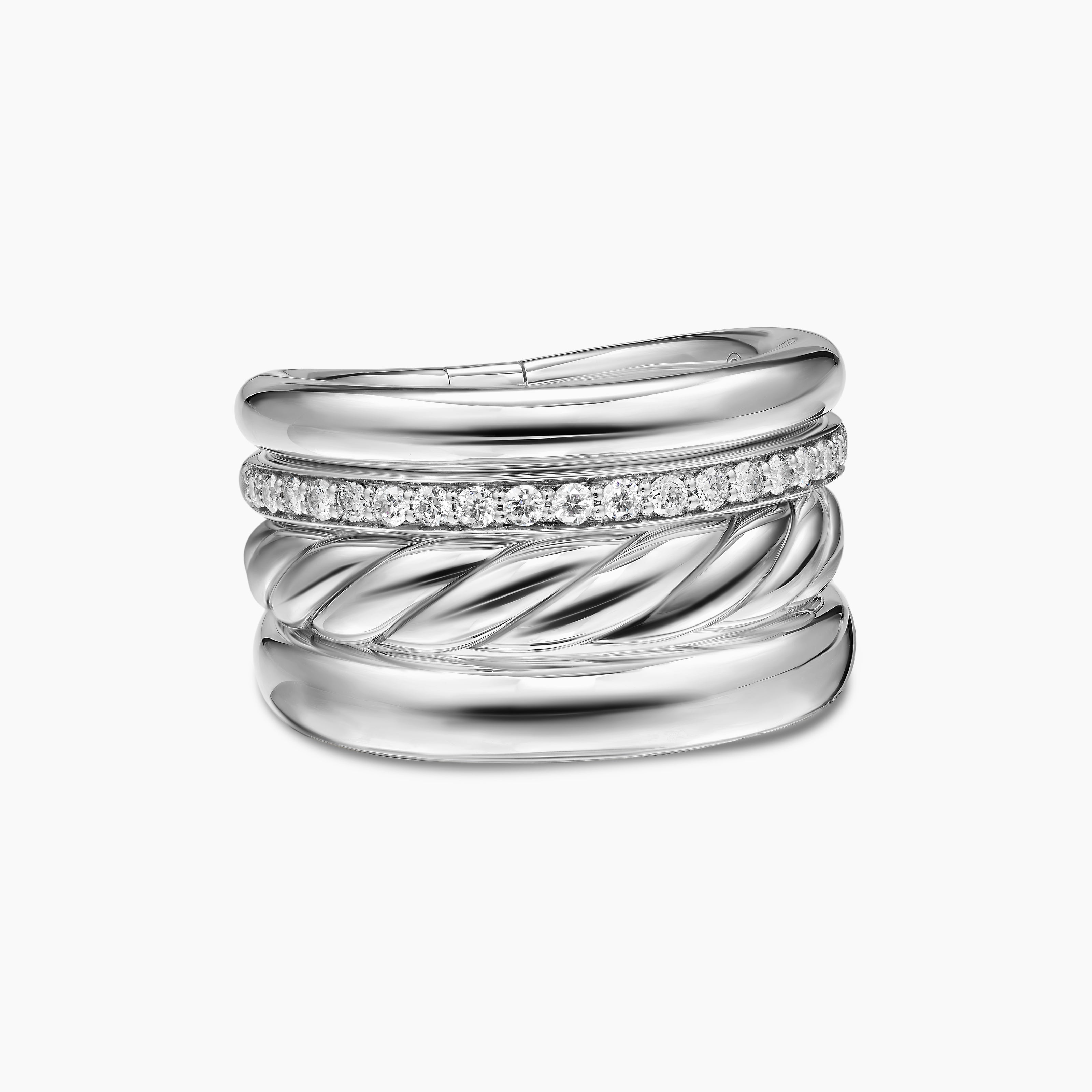Womens DY Mercer Four Row Ring in Sterling Silver with Diamonds, 13.8mm