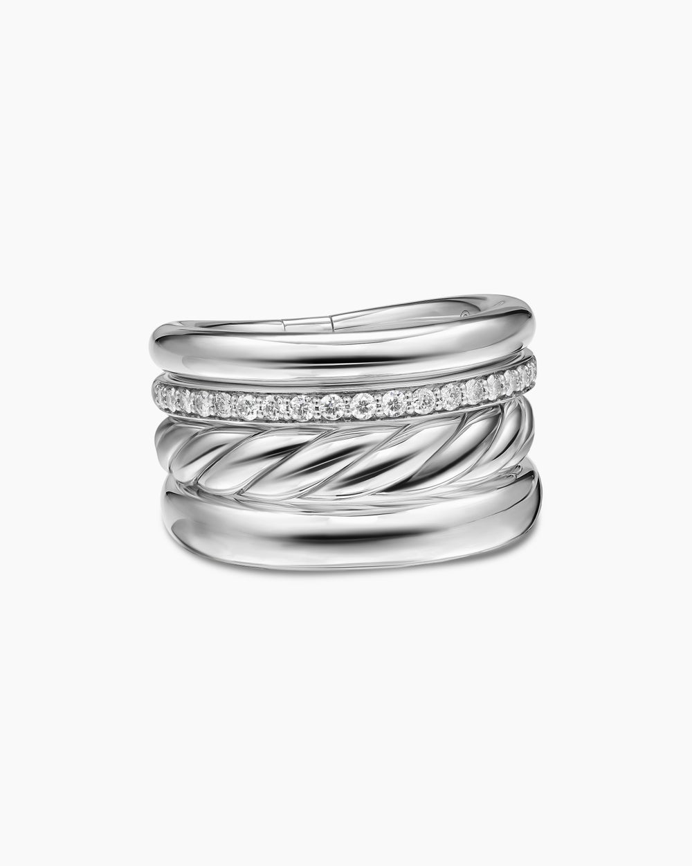 Bague quatre rangs DY Mercer® en argent massif avec diamants, 13,8 mm femme