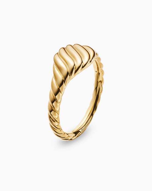 Womens Sculpted Cable Micro Pinky Ring in 18ct Yellow Gold, 7mm