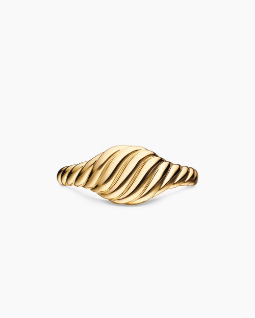 Womens Sculpted Cable Micro Pinky Ring in 18ct Yellow Gold, 7mm