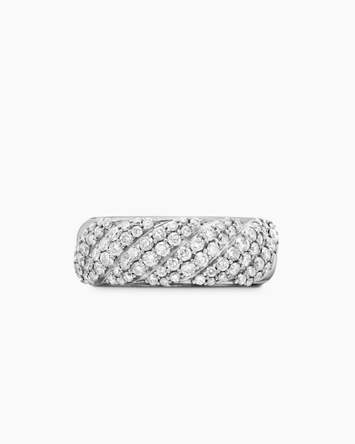 Womens Sculpted Cable Band Ring in Sterling Silver with Diamonds, 7.5mm