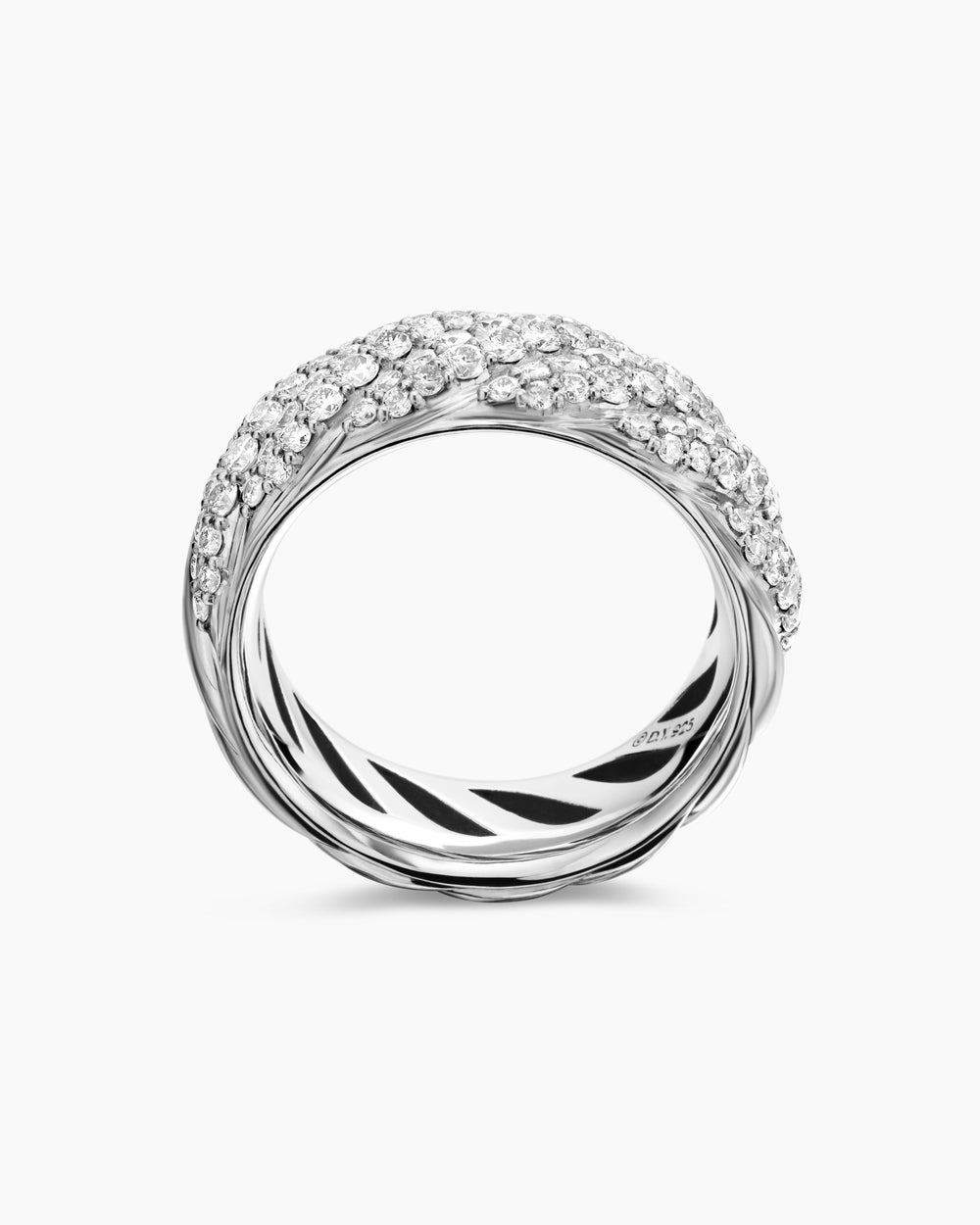 Anneau Sculpted Cable en argent sterling avec diamants, 7,5 mm pour femmes