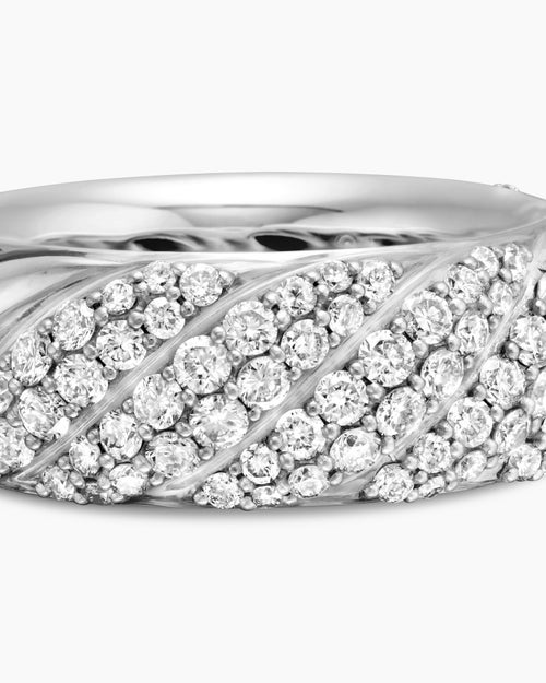 Womens Sculpted Cable Band Ring in Sterling Silver with Diamonds, 7.5mm