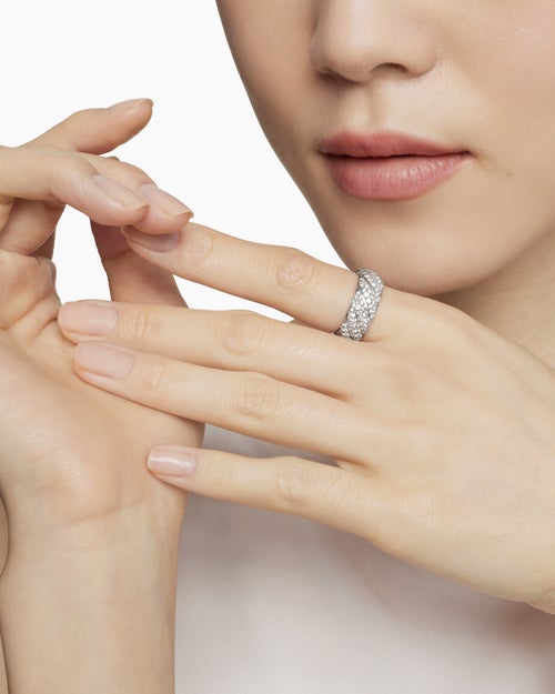 Womens Sculpted Cable Band Ring in Sterling Silver with Diamonds, 7.5mm