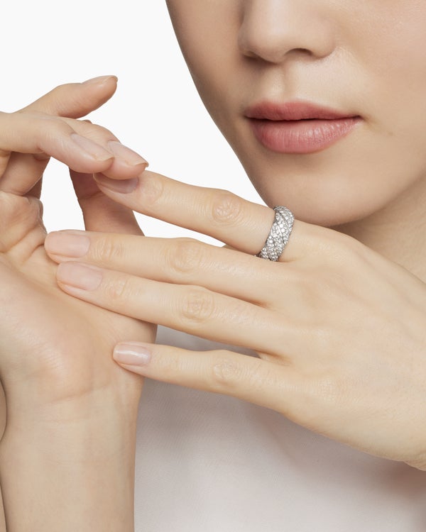 Sculpted Cable Band Ring in Sterling Silver with Diamonds, 7.5mm