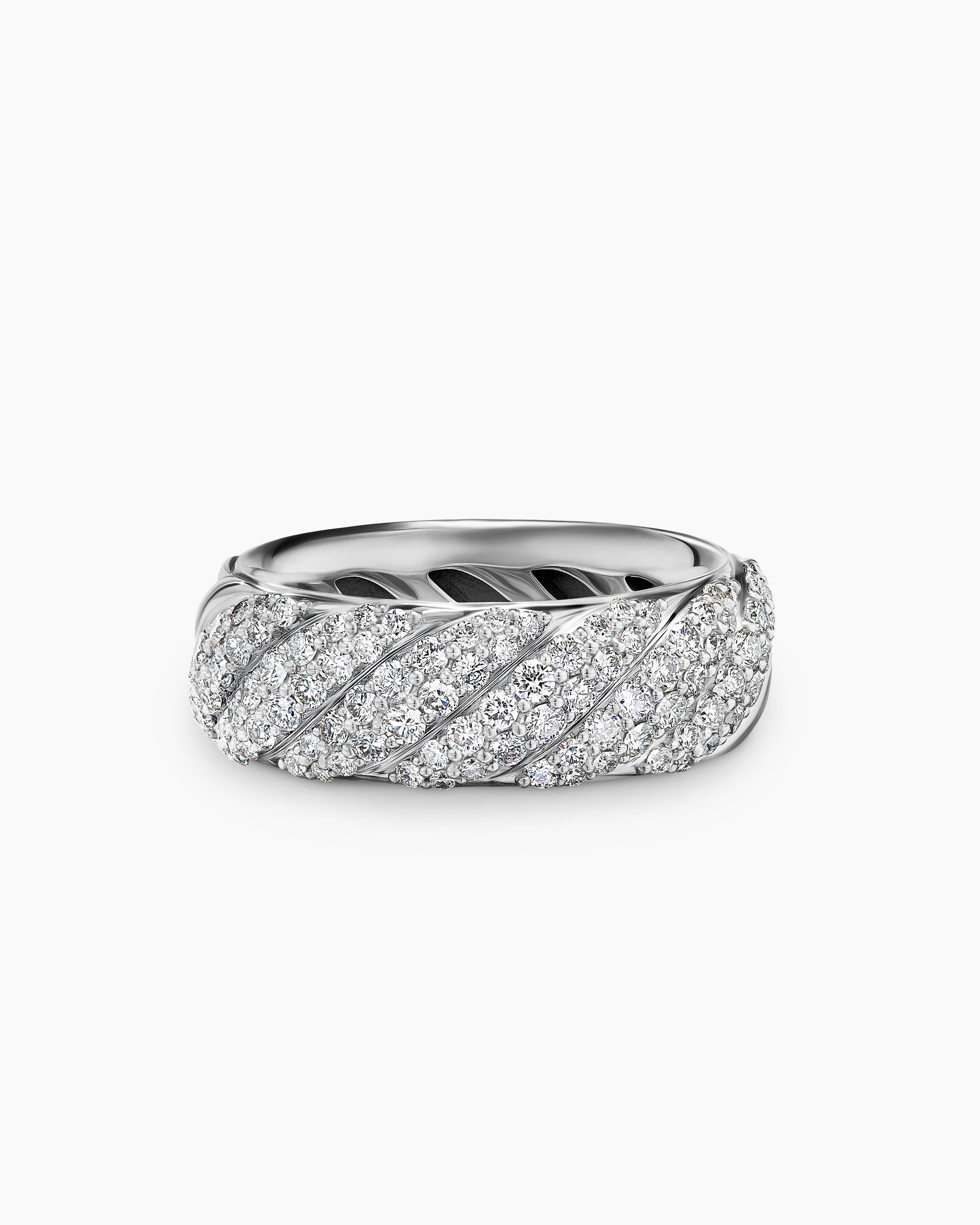 Cable Loop Band Ring in Sterling Silver with Diamonds, 7mm | David