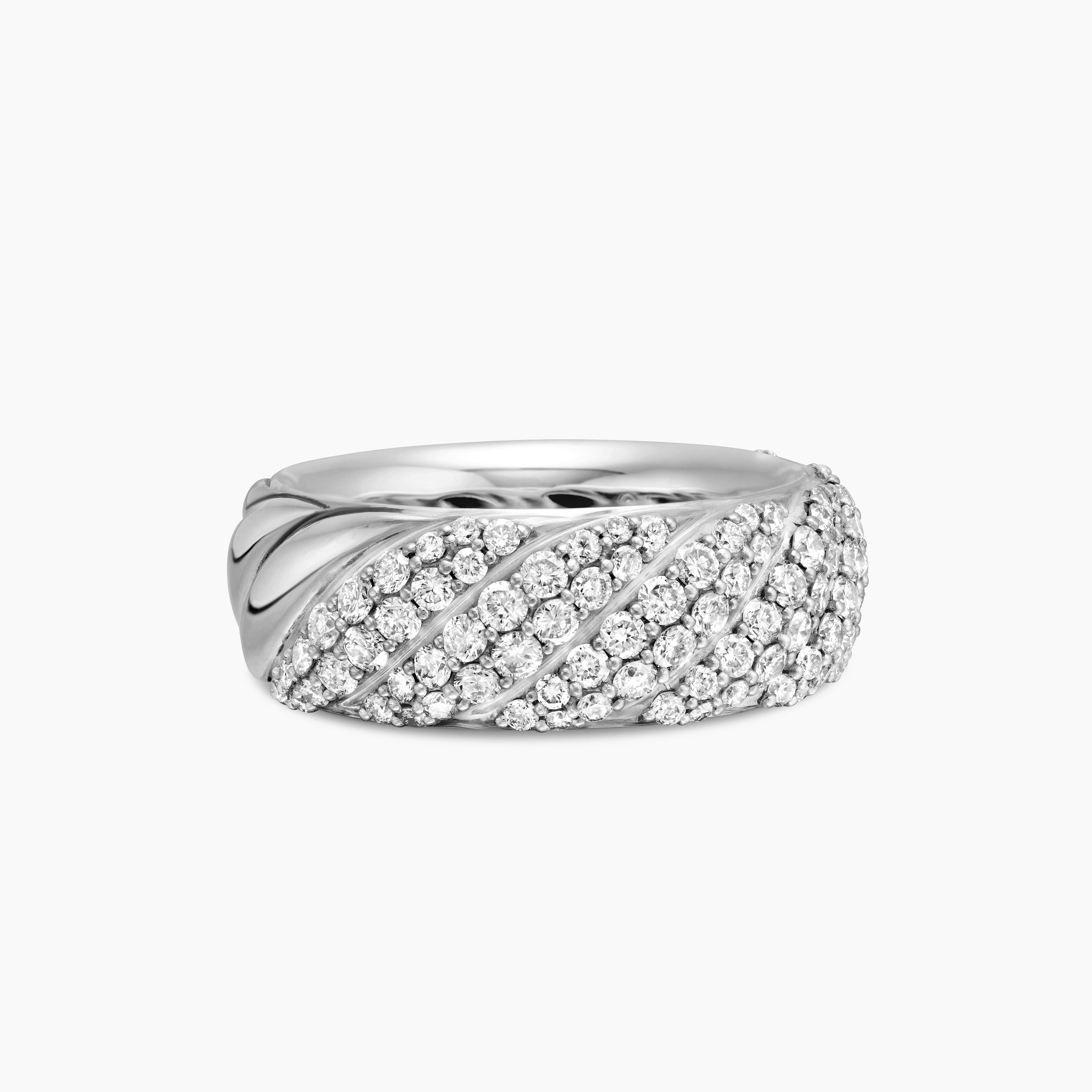 Womens Sculpted Cable Band Ring in Sterling Silver with Diamonds, 7.5mm