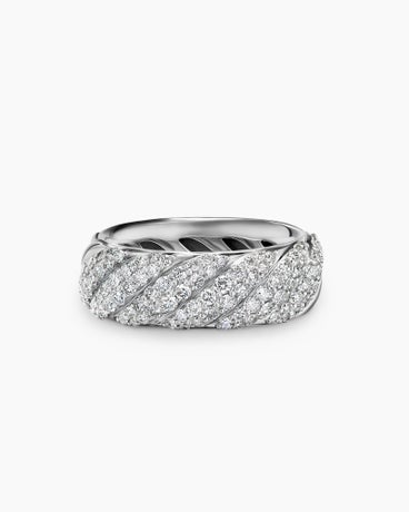Sculpted Cable Band Ring in Sterling Silver with Diamonds, 7.5mm