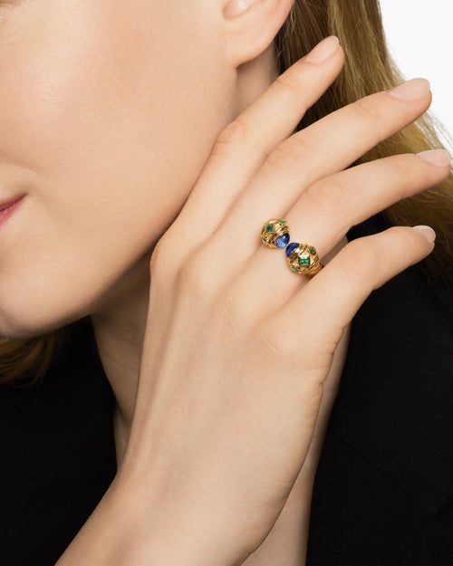Womens Renaissance® Color Ring in 18K Yellow Gold with Tanzanite and Tsavorites, 10mm