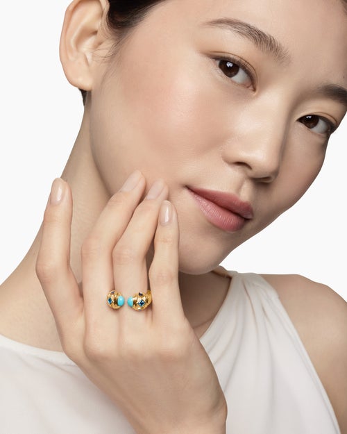 Womens Renaissance® Color Ring in 18K Yellow Gold with Turquoise, Hampton Blue Topaz and Iolite, 10mm