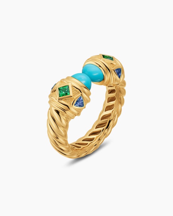 Bague Renaissance® colorée en or jaune 18 carats avec turquoise, tsavorite et tanzanite, 9,9 mm