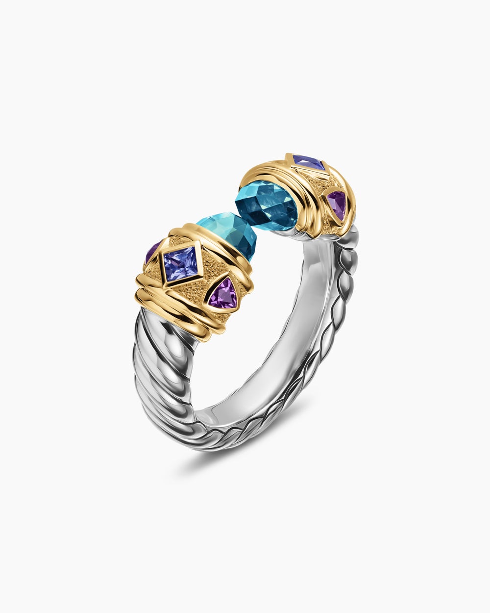 Womens Renaissance Colour Ring in Sterling Silver with 14ct Yellow Gold, 10mm
