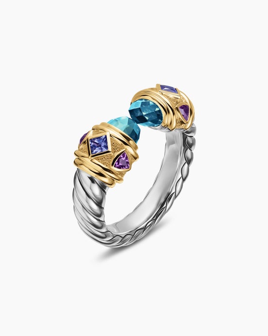 Renaissance® Color Ring in Sterling Silver with 14K Yellow Gold, Hampton Blue Topaz, Iolite and Amethyst, 10mm