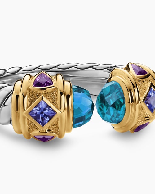 Womens Renaissance® Color Ring in Sterling Silver with 14K Yellow Gold, Hampton Blue Topaz, Iolite and Amethyst, 10mm