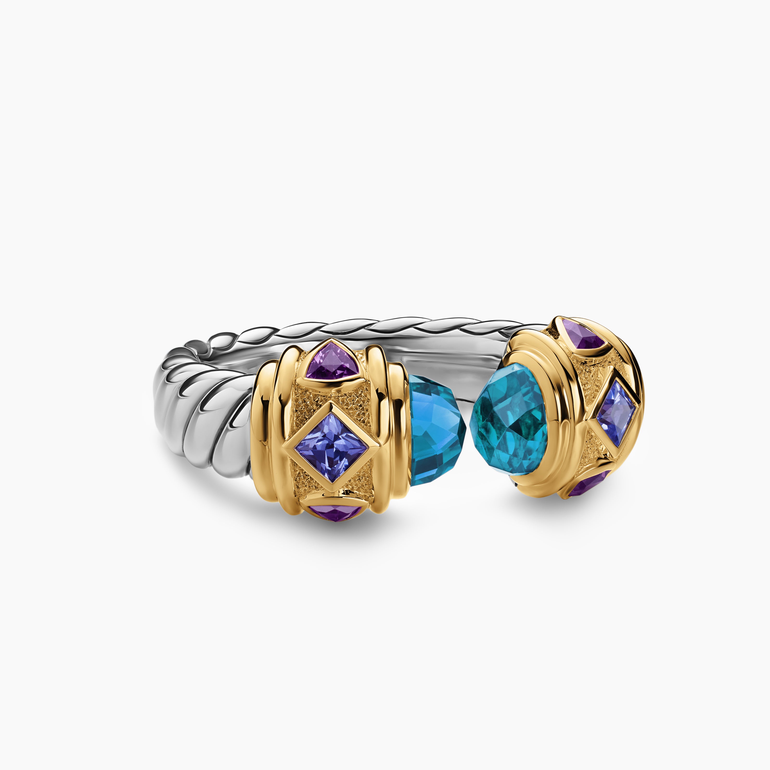 Womens Renaissance Color Ring in Sterling Silver with 14K Yellow Gold, 10mm