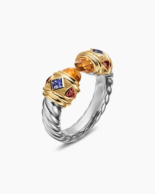 Womens Renaissance® Color Ring in Sterling Silver with 14K Yellow Gold, Madeira Citrine, Tanzanite and Rhodolite Garnet, 10mm